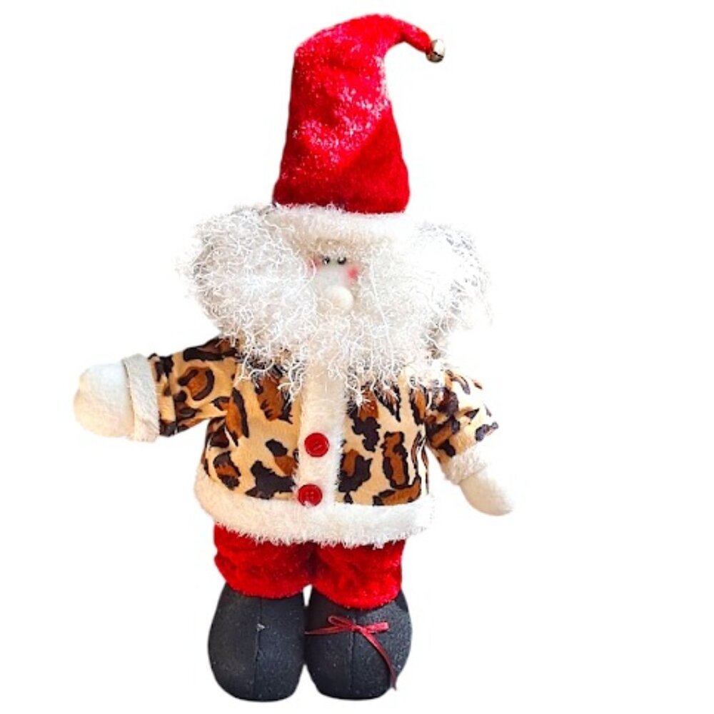 Free Standing Santa Wearing Leopard Jacket, Approx. 16"